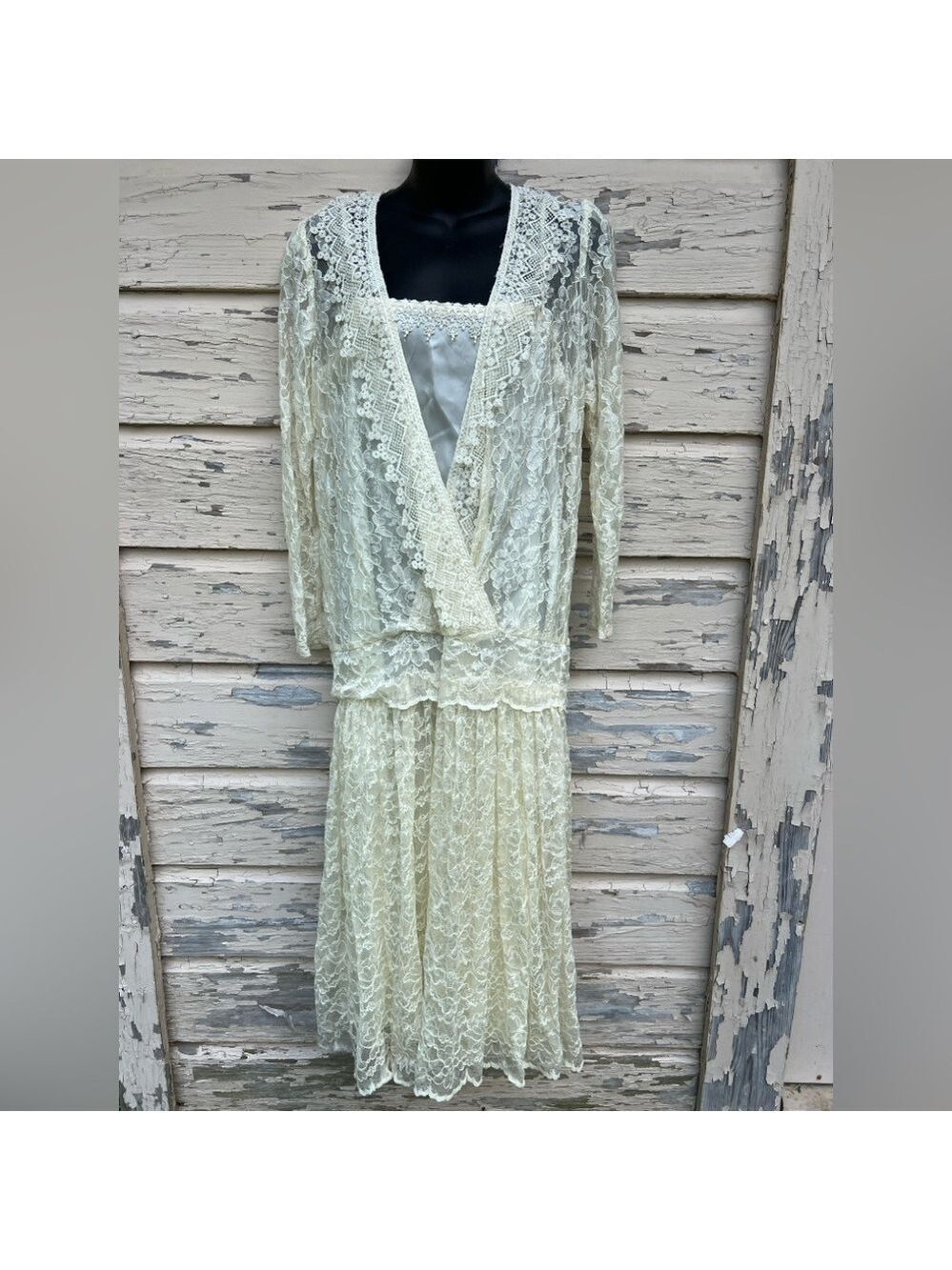 Vintage Scott McClintock Victorian Lace Croquet Girl Drop Waist Wedding Dress